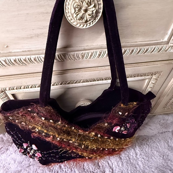 Vintage ERMO Shoulder Bag Velvet Beaded Purse - Picture 4 of 5
